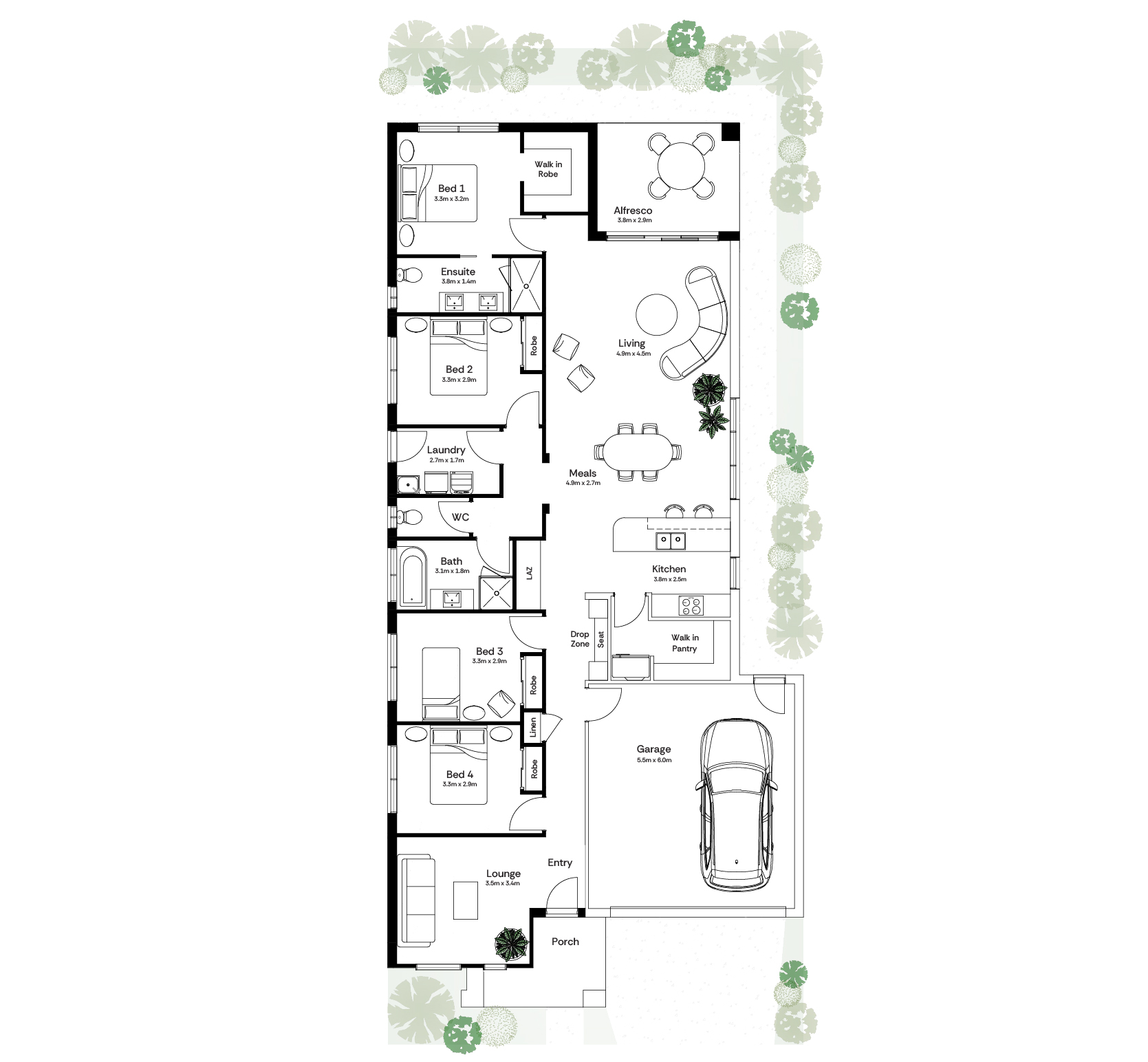 Bed 1 to rear