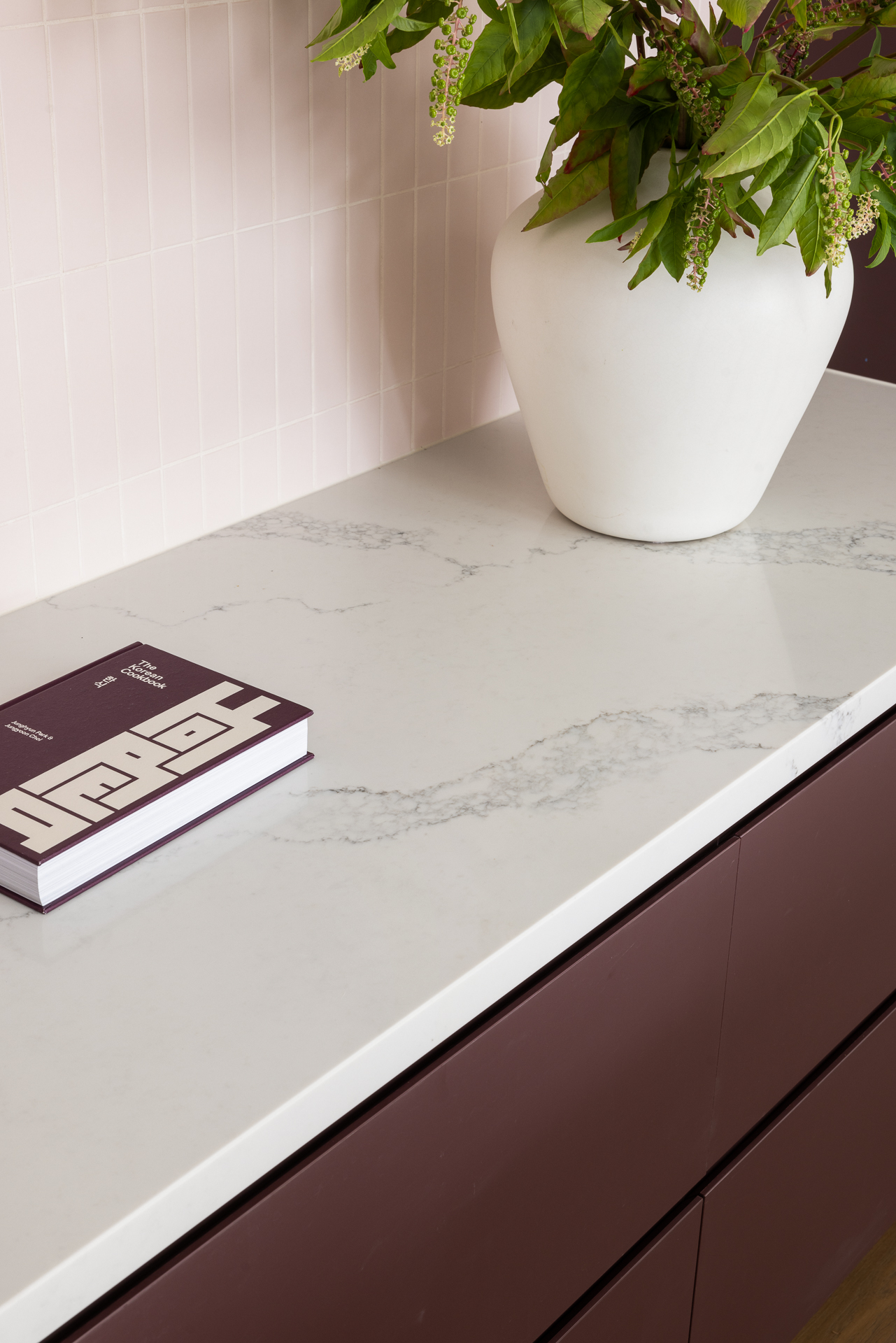 Kitchen benchtop and cabinetry finishes in a Mayde Homes kitchen